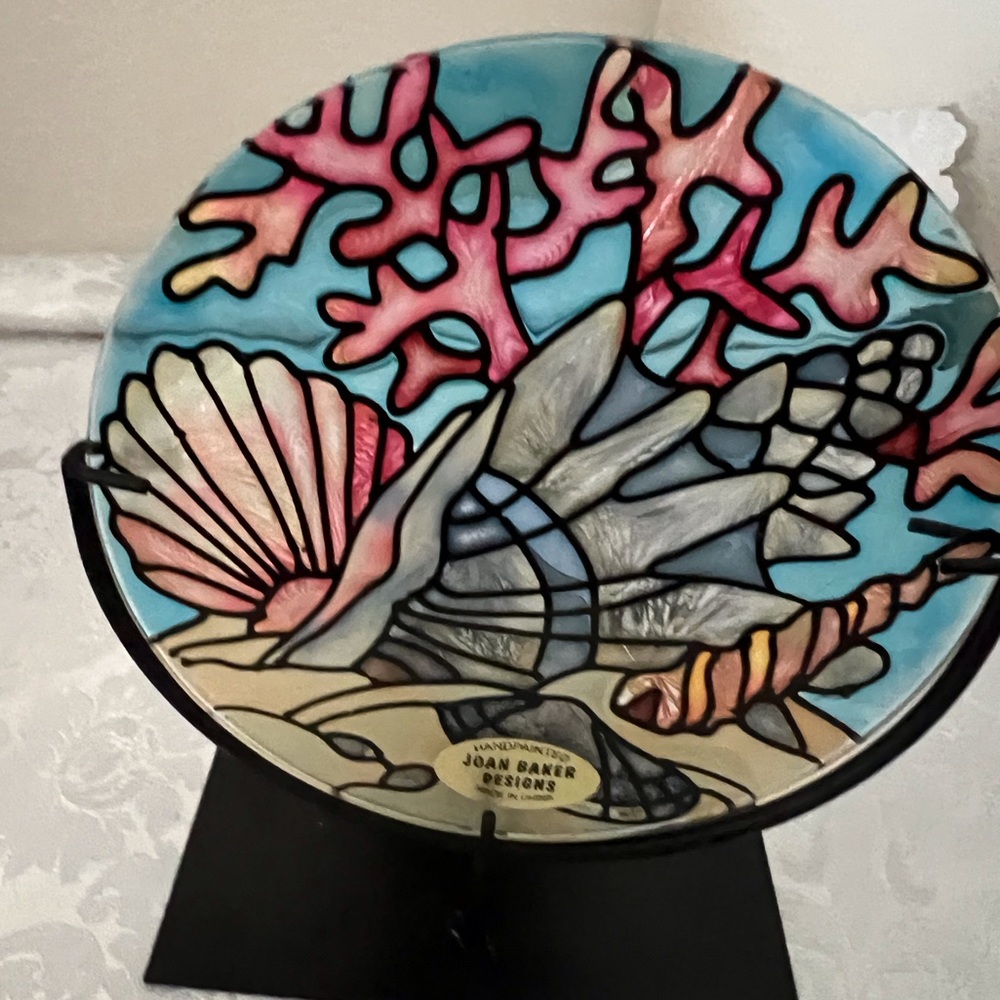 Vintage Handpainted Stained Glass Tealight Holder - “Tiffany Seashells” - Picture 4 of 4